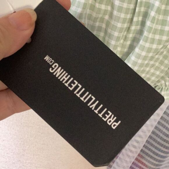 NWT Pretty Little Thing Bardot Ruffle Crop Gingham Top Women’s 10 Mint Green Whi - Picture 7 of 8